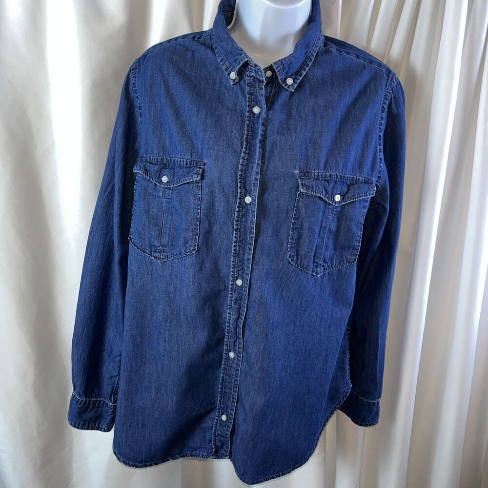 Vintage Route 66 Women’s Medium Wash Denim Shirt Size L Casual Western Cowgirl